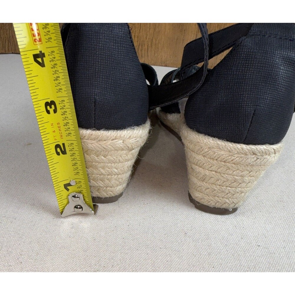 Earth Origins Naples Natasha Black Leather Ankle Strap Wedge Heel Sandals 8.5M - Picture 7 of 8